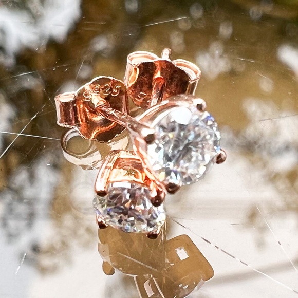 Certified Moissanite Stud Earrings 14K Rose Gold Vermeil  , Top Grade D VVS - Picture 2 of 7